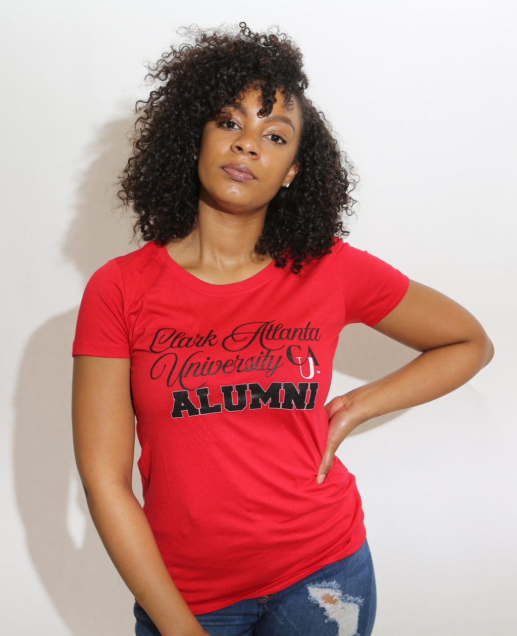 Handmade Clark Atlanta University Black Bleached discount Red Lace Up Panther Print Off Shoulder T-Shirt