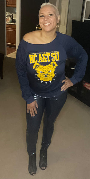 Pre Order ( Ship Dec 15) NCAT SU LOGO  | Navy Ladies Off The Shoulders | Chenille & Embroidery