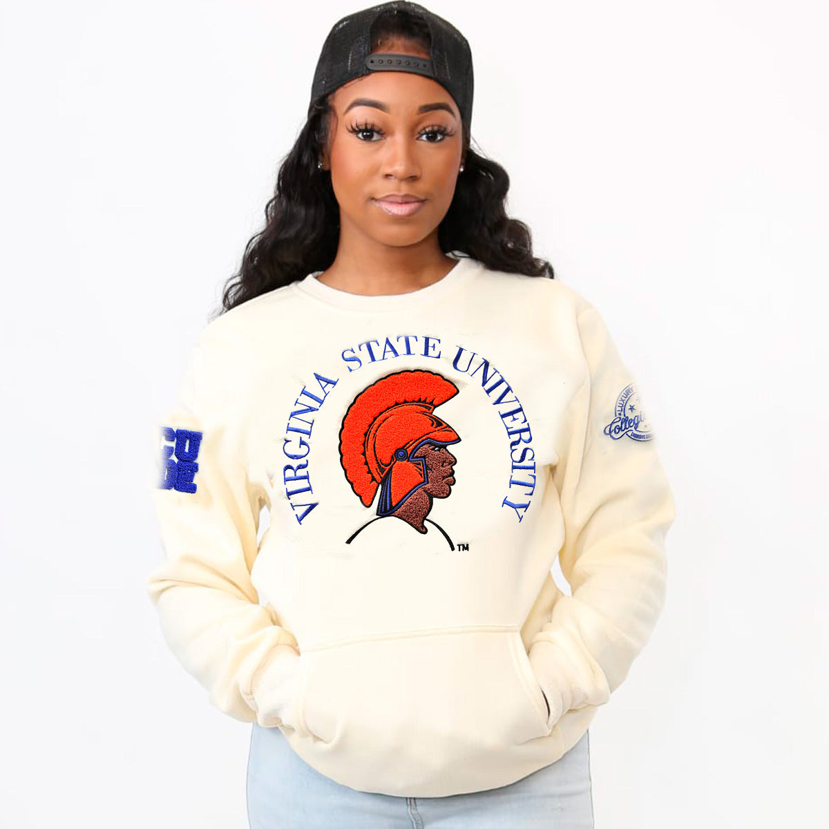 Pre Order ( Ship May 15) Virginia State Trojans | Cream 23  Chenille Unisex Sweatshirt