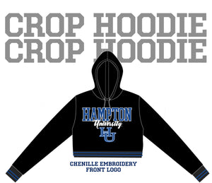 Hampton U | HU Chenille CROP TOP  Black HOODIE -aja