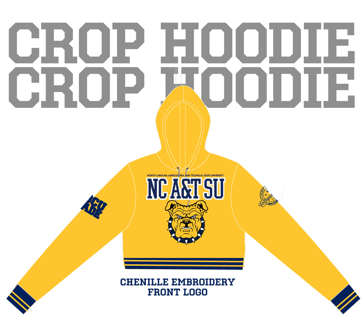 NCAT SU AGGIES Chenille CROP TOP GOLD HOODIE aja collegiateluxe