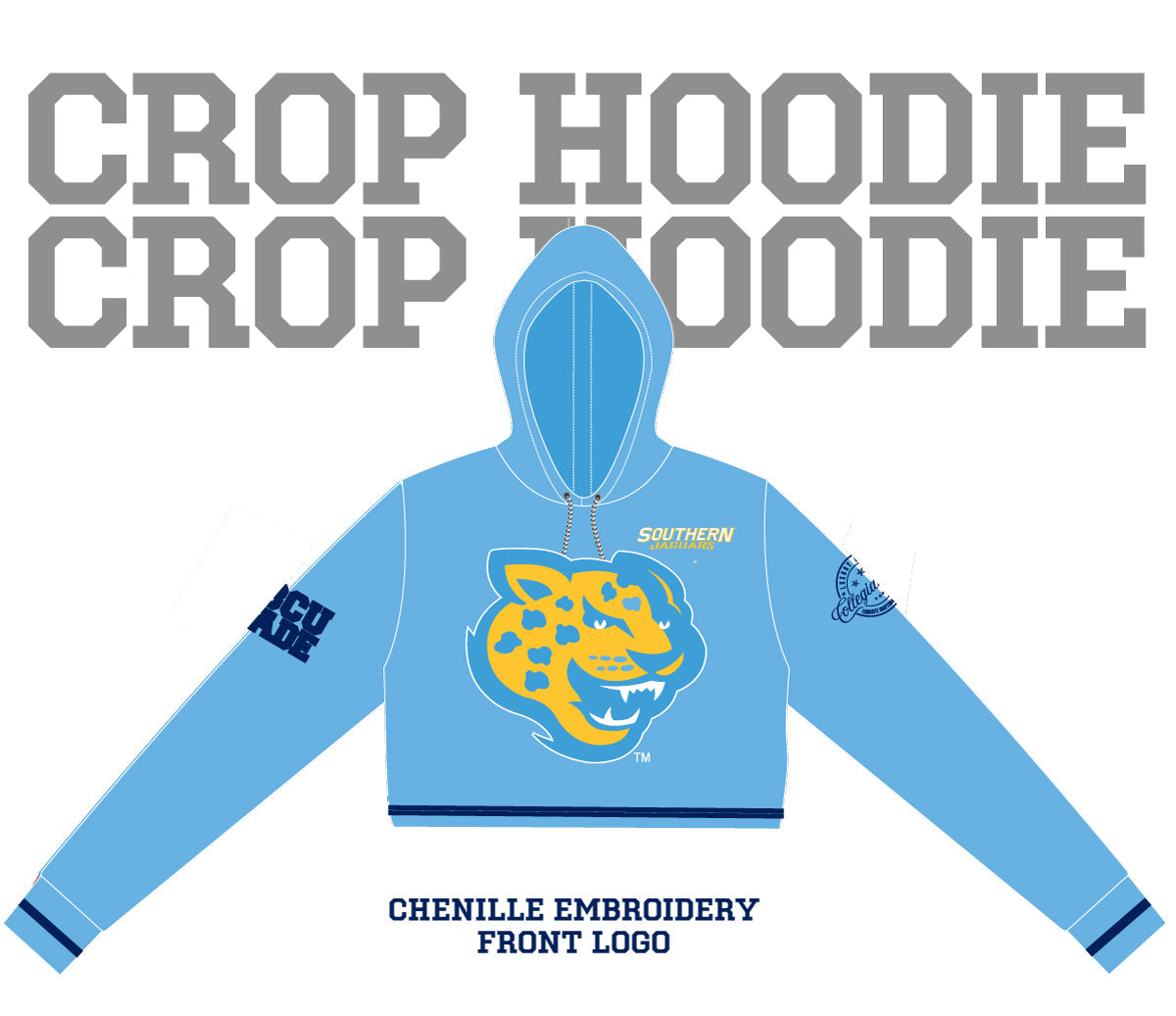SOUTHERN UNIV |  Chenille CROP TOP COLUMBIA BLUE HOODIE