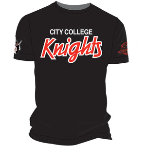 CITY  COLLEGE Vintage Chenille KNIGHT Black Unisex Tees (DK)