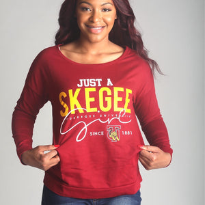 TUSKEGEE | JUST A SKEGEE GIRL Crimson Ladies Off The Shoulders (**)