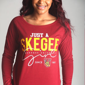 TUSKEGEE | JUST A SKEGEE GIRL Crimson Ladies Off The Shoulders (**)