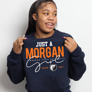 Morgan State  Just A MORGAN Girl Navy Unisex Sweatshirts -Z- (DK) –  collegiateluxe