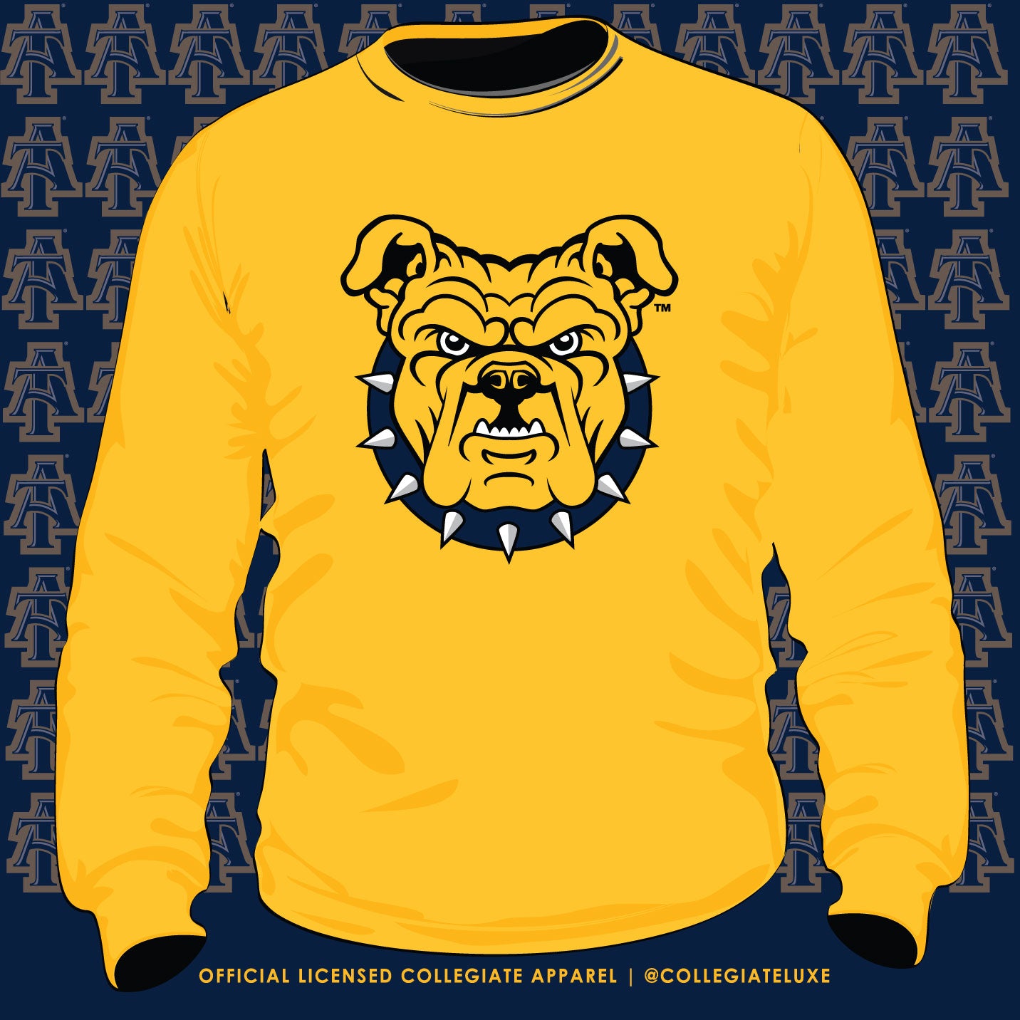 NC A&T AGGIE | BULLDOG | Puff Ink | GOLD Unisex Sweatshirt (**)