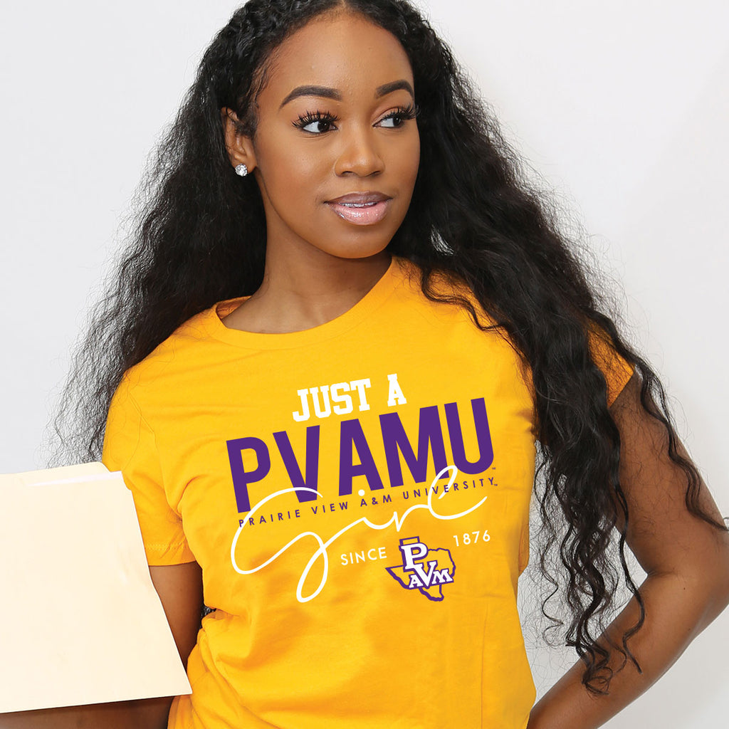 Prairie View A&M | Just A PVAMU GIRL Gold Ladies Tees – collegiateluxe