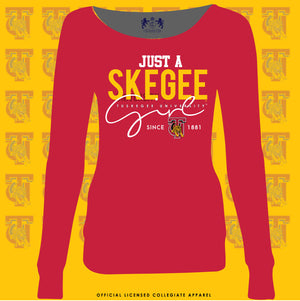 TUSKEGEE | JUST A SKEGEE GIRL Crimson Ladies Off The Shoulders (**)