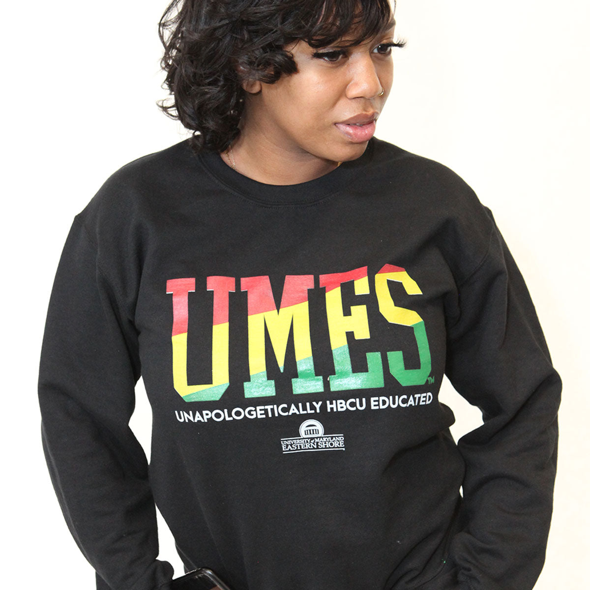 Maryland Eastern Shore | UMES | RASTA COLORS Black Unisex Sweatshirt (DK)