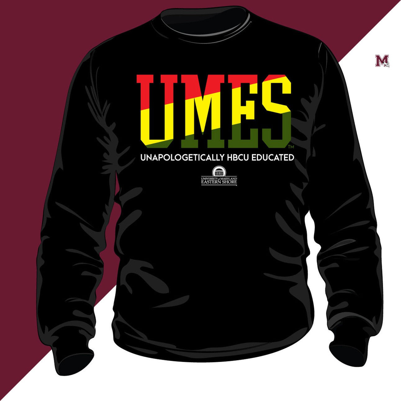 Maryland Eastern Shore | UMES | RASTA COLORS Black Unisex Sweatshirt (DK)